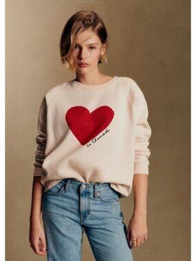 La Maille Sezane La Chamade Sweatshirt in Cream/Red Size M NWOT✨